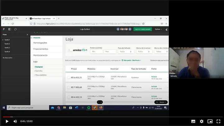 Interface da loja Solfácil